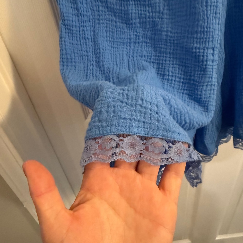 Anthropologie Celandine Gauze Culotte Pants Blue Large Boho Lace Trim Casual - Picture 3 of 6